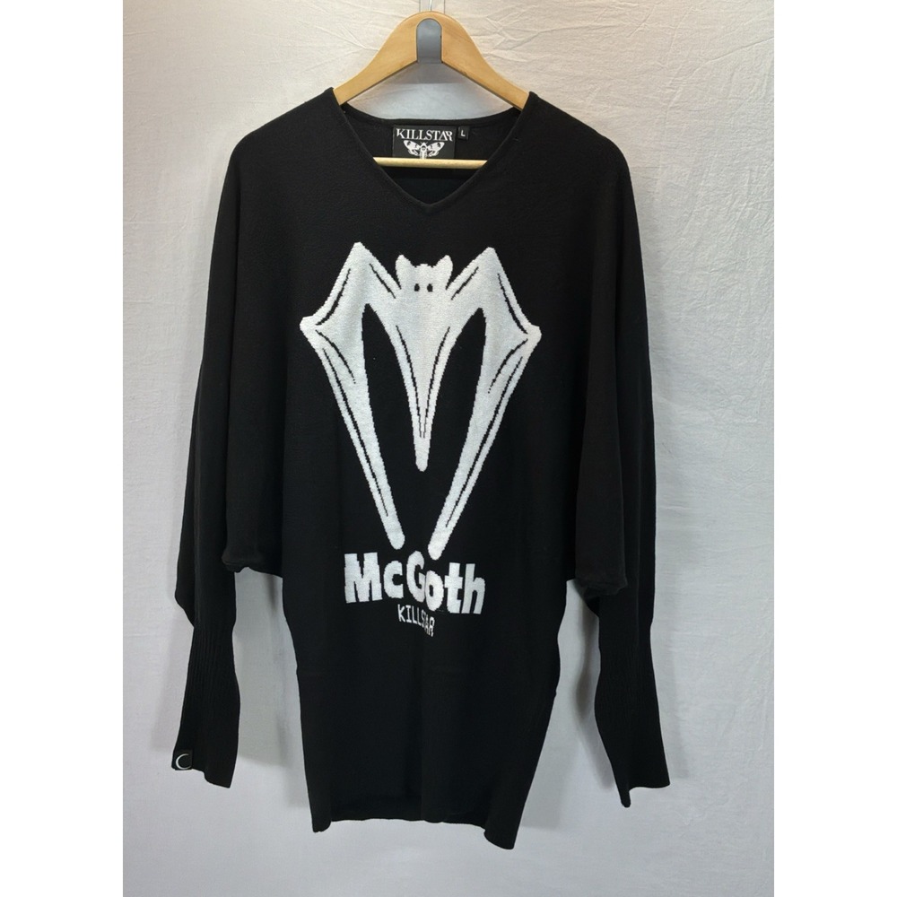 Killstar Women's Sweater Mini Dress McGoth Punk size LG Black spellout BAT